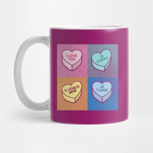 Pop Art love in any language Candy Hearts Mug